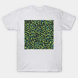 Leopard Pattern in Blue Raspberry on Lime Green T-Shirt